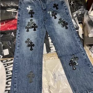 Chrome Hearts Denim with Black Cross Accents